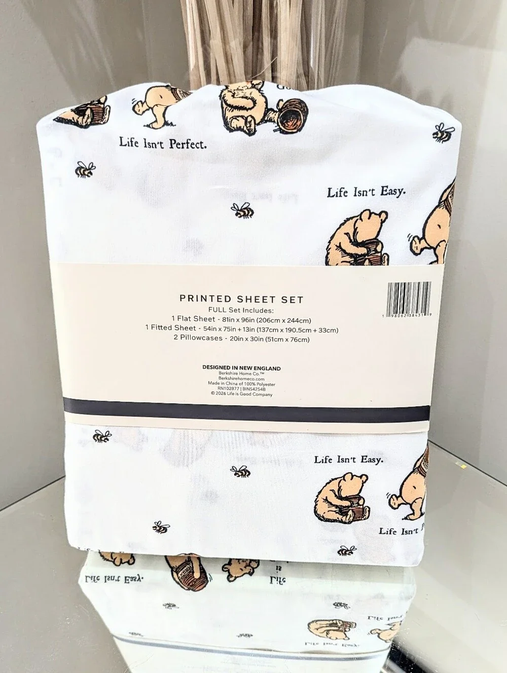 3pc Winnie the Pooh FULL Sheet Set LIFE IS GOOD Vintage Style Honey Pot Bees
